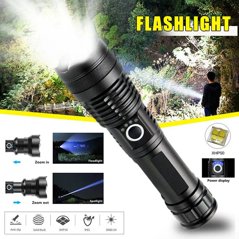 Outdoor Adventure Trips - Высокомощный светодиодный фонарик XHP70 USB-C, перезаряжаемый